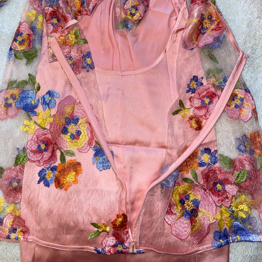 For Love & Lemons Percy Pink Long Sleeve Floral Mesh Mini Dress - Picture 10 of 10